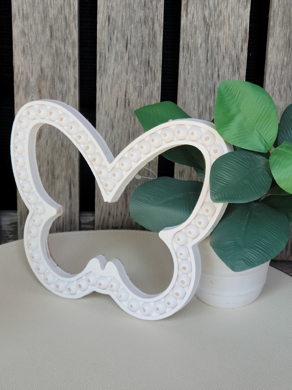 Farmhouse Butterfly White Washed Beaded Hollow Decor